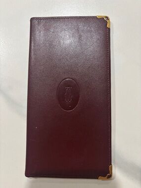 Men's Cartier Leather Long Wallet with Gold Corner Accents